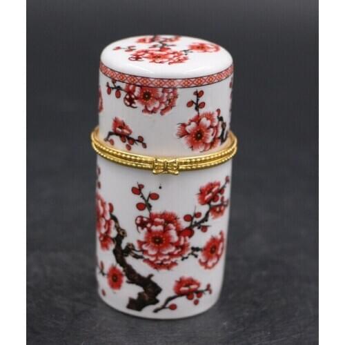 Chinese Porcelain Plum Blossom Toothpick Box Holder Storage Lucky Jewelry Box