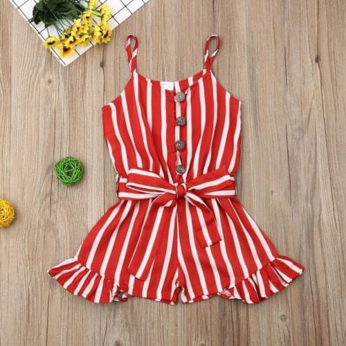 Summer Fashion Toddler Kids Baby Girl Clothes Sleeveless Striped Strap Mini Dress Romper Summer Outfit Chiffon Jumpsuit 3-8Y