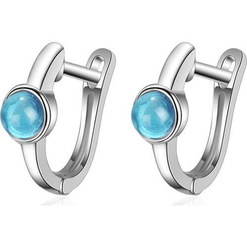 Korean Small Blue Crystal Round 925 Sterling Silver Hoop Earrings For Women Charms Trendy Fashion Glitter Jewelry Gifts