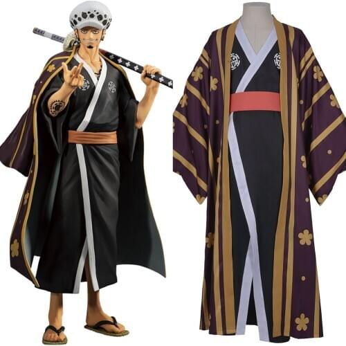 One Piece Trafalgar Law/Trafalgar D Water Law Cosplay Costume Kimono Robe Full Outfit Halloween Carnival Costumes