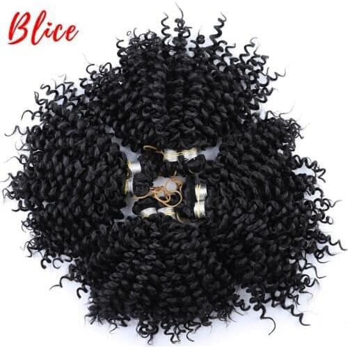 Blice Kinky Curly Synthetic 6" Crochet Braid Hair Extensions 4pieces /Pack Bulk Natural Black Lock Hook Hair Bundles For Women