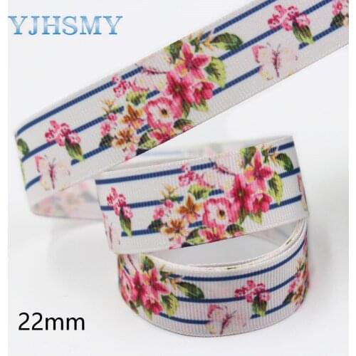 L-20922-1058,22mm 5yards Flower Thermal Transfer Printed Grosgrain Ribbons,Bbow Cap DIY handmade accessories Decorations