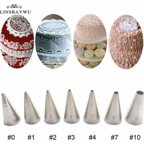 LINSBAYWU 7Pcs Stainless Steel Piping Icing Nozzle Set Cake Decorating Metal Cream Tips Round Piping Tip Decorating Mouth Nozzle