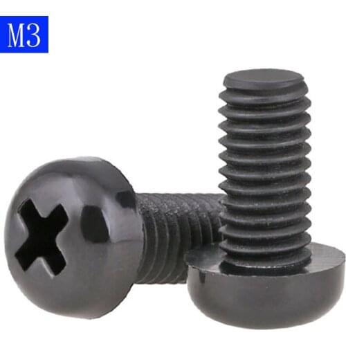 M3 x 0.5 Black Nylon Pan Round Head Phillips Screws Plastic Machine Screws bolts