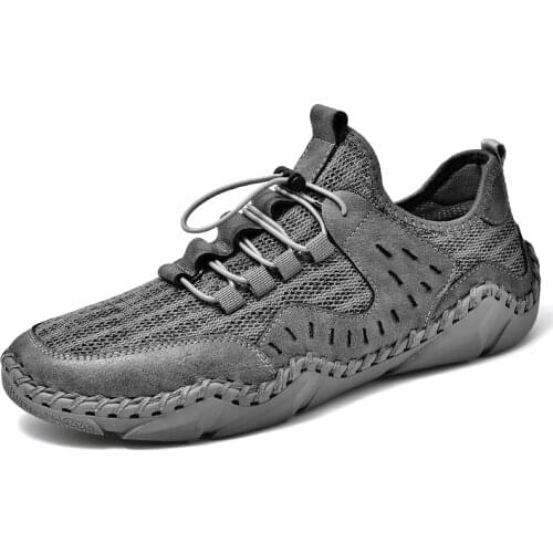 2021 New Summer Mens Leather Mesh Stitching Shoes Fashion Moccasins Loafers Breathable Light Soft Casual Driving Shoes Big Size