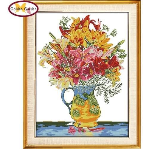 GG Blossom Cross Stitching DIY Kits Needlework Handmade Cross Stitch Patterns Paintings Christmas Cross-stitch for Home Decor