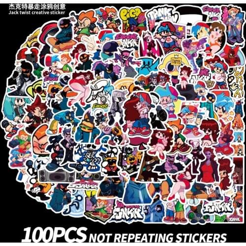 100pcs New Friday Night Funkin Sticker Hot Game FNF Boyfriend Girlfriend Skid and Pump Monster PVC Waterproof Stickers Fans Gift
