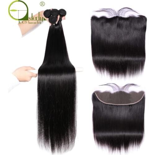 Sterly Brazilian straight hair bundles with Frontal Remy human weave deals 3 bundles of hair with closure 30 32 34 36 38 inches