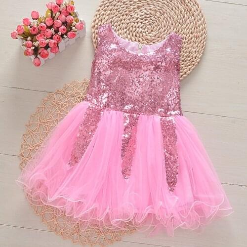 2019 girls dress summer new fashion mesh sequins kids sleeveless dress for children girls wedding party princess dress clothing