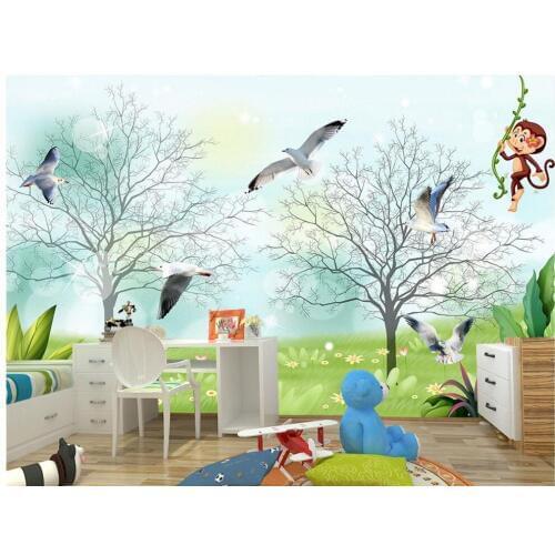 Custom 3d wallpaper for walls 3 d wall murals wallpapers Animal world woods bird kid room background wall decoration painting