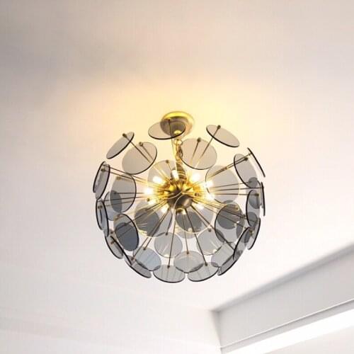 Post modern light luxury glass, LED light art, Nordic minimalist restaurant, American bedroom glass pendant lamp