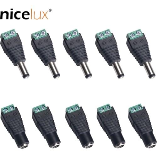 Female Male DC Power Jack Connector DC5.5x2.1mm Crimp Terminal Block Plug Adapter for 2pin 5050 3528 LED Strip CCTV Camera Wire