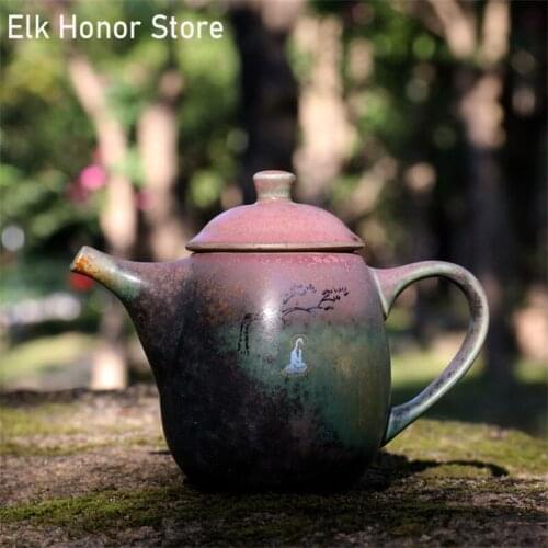 Ancient Kiln Fambe Coarse Pottery Teapot Personal Handmade Dazzle Colour Tea Set Dahongpao Tea Teaware Office Decoration