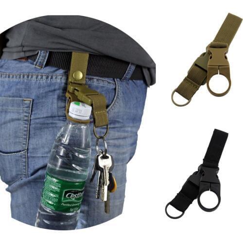 Tactical Nylon Webbing Buckle Hook Water Bottle Holder Clip with Keychain Travel Kit Hunting Camping Backpack Hanger