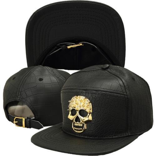 Adult Unisex Crocodile PU Baseball Hat Golden Skull Logo Men Hip Hop Street Snapback Cap Brand Flat Casquette Hat For Women
