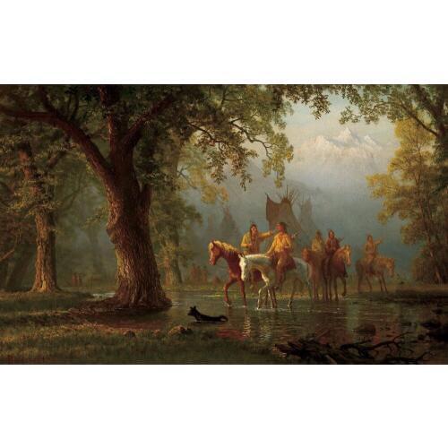 TOP ART- Albert Bierstadt, Departure Indian War Party American West Indians art PRINT ART PAINTING ON CANVAS--good quality