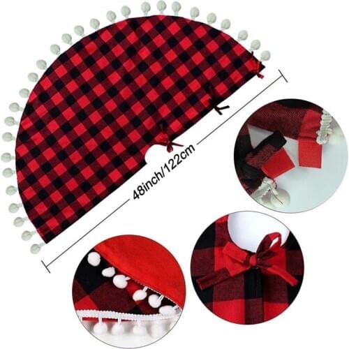 Hot Red Black Plaid Christmas Tree Skirts Home Hotel Christmas Party Decorations 48 Inches