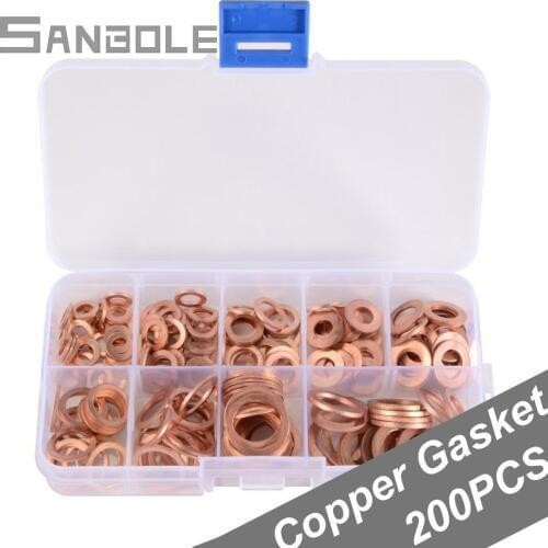 Plug Oil Sealing Ring Group Combine 200pcs Copper Shim Boxed Car Accessories Kit Copper Ring Gasket Flat Washer M5-M14