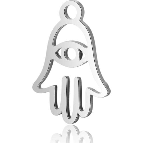 10pcs 316L Stainless Steel Double Side Polished Hollow Out Evil Eye HAMSA Hand Charms Pendants for DIY Bracelet Jewelry Making