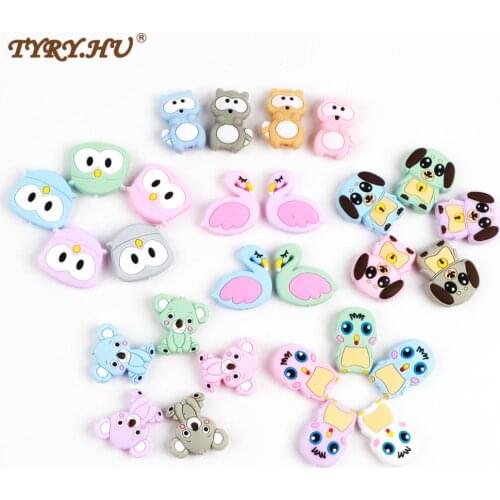 TYRY.HU 10PC Silicone Teething Beads Mini Animal Cute Koala Raccoon Silicone Beads Making Nursing Necklace Pendant Accessories