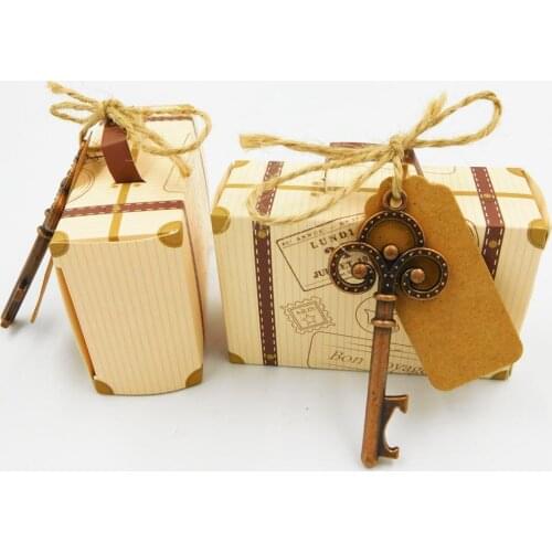 100x DistinctiveWedding key bottle opener candy gift box,blank label gifts,baptisms,weddings,birthday souvenir party decorations