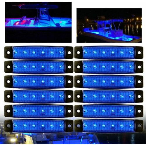 12V-DC 12 Pcs Marine Boat 6 LED Cabin Deck Courtesy Light Stern Transom Lights Blue For Small Boat Sailboat