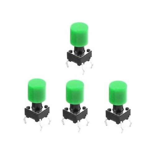 20 Pcs 6x6x12mm PCB Mount Momentary 4 Pin Push Button Tactile Switch +Green Cap
