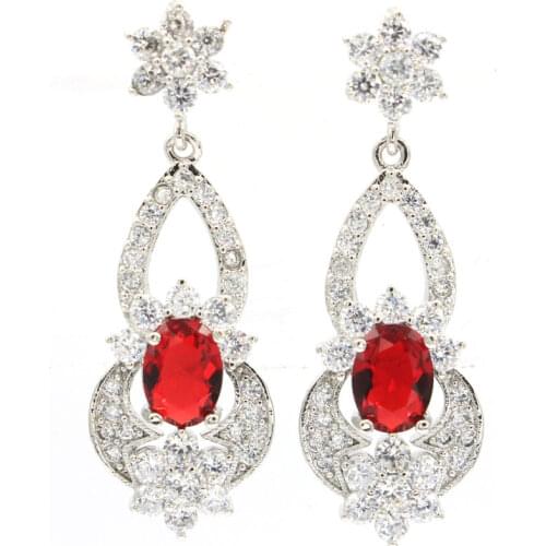 46x21mm New Statement Jewelry Created Pink Tourmaline Silver Earrings For Womans Wholesale Drop Shipping