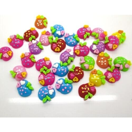 50Pcs Mixed Heart Apple Resin Decoration Crafts Beads Flatback Cabochon Scrapbook DIY Embellishments Accessories Buttons