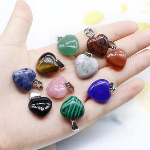 50pcs High Quality Love Heart Pendants Natural stone Crystal Necklace Pendants For Jewelry Making Chakra Druzy Reiki Pendulum