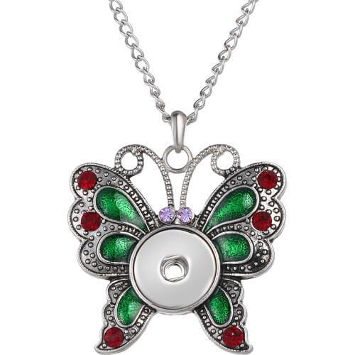 Butterfly Snap Button Jewelry Metal Pendant Necklace with Link Chain Fit 18/20mm Snap Necklace The Bloomer Jewelry