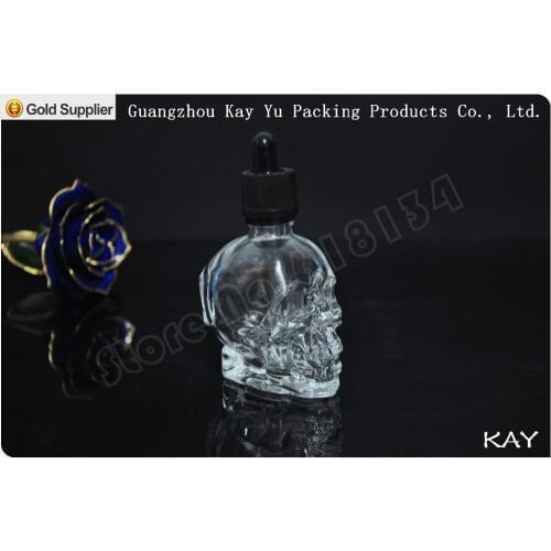 Free shipping 10pcs 60ml Transparent Skull Shape Glass Dropper Bottle E Liquid Bottle Childproof Cap Bottle