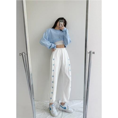 Fashion High Waist Straight Trousers Women Solid Color Casual korean Pants Loose Elthtic Waist Pantalones Korean Style Joggers