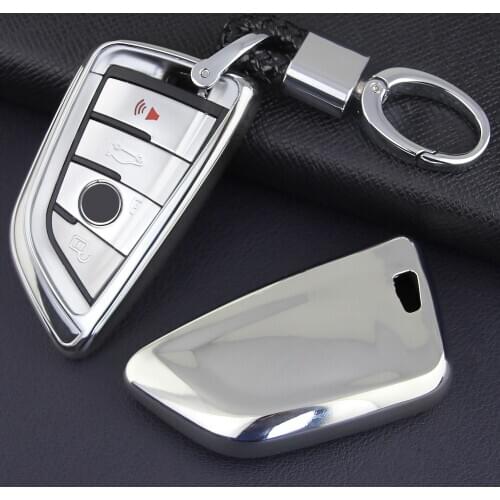 Car Key Cover Fob Case Chain For BMW X1 X2 X3 X4 X5 X6 M5 F90 G20 G30 G31 G32 G11 G01 G02 G05 F15 F16 F39 F45 F48 F85 F86 Silver