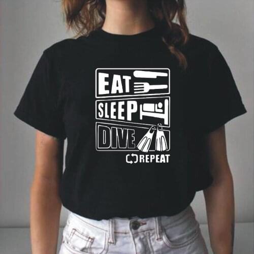 Scuba Diving Scuba Diving Tee Shirt Femme Summer Short Sleeve Casual Eat Sleep Dive Repeat T Shirt Women Tops Camisas De Mujer