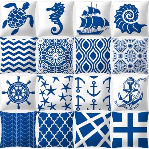 45x45 Cm Polyester Decorative Pillowcase Blue Geometric Cushion Cover Ocean Decorative Pillowcase Sofa Cushion Home Decoration