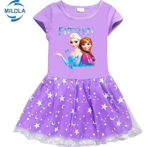 Disney New Summer Girl Dress Elsa Anna Print Pink Baby Girl Dress Children Clothing Frozen Elsa Children Dress 1-12years