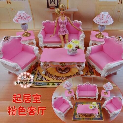 For Barbie Doll Furniture Accessories Toy Living Room Sofa Tea table Vase Lampstand Bedroom Mirror Lamp Store Gift Girl DIY
