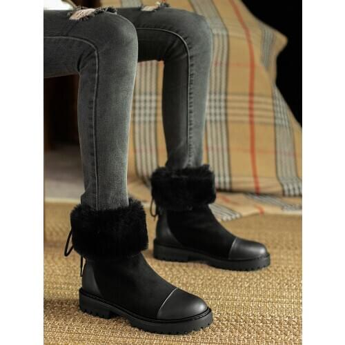 EshtonShero Winter Shoes Woman Ankle Boots Flock Slip On Short Plush Flat Heel Round Toe Med Heel Platform Snow Boots Size 3-9