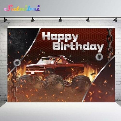 Fire Fighting Vintage Red Truck Photography Background Wheels Iron Chain Decor Photocall Happy Birthday Backdrop for PhotoStudio