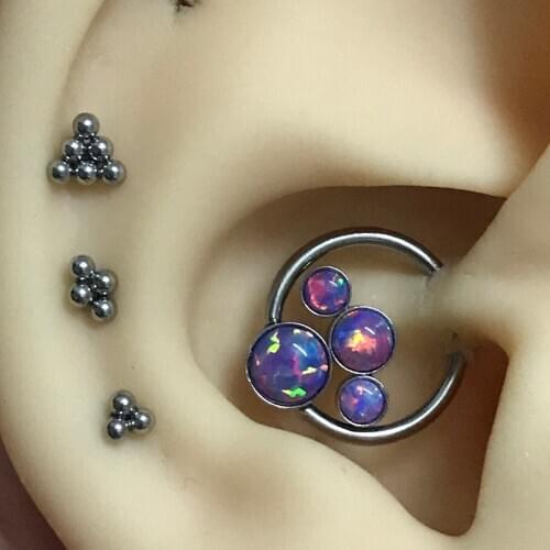 4pc/set 16G Opal Nose Piercing Ring Cluster BCR CBR Bead Internal Thread Labret piercing ombligo Helix Piercing Ear Cartilage