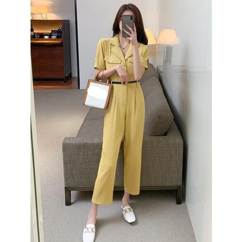 Jumpsuit women 2021 summer new fashion suit collar high waist wide-leg straight jumpsuit pants trend