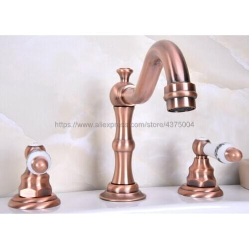 Basin Faucet 3 Hole Bathroom Sink Faucet Deck Mounted Cold Hot Antique Red Copper Sink Faucet Mixer Tap Nrg061