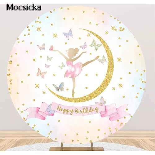 Round Butterfly Elves Themed Birthday Backdrop Newborn Ballet Dancer Cake Smash Background Circle Golden Dots Party Photo Props
