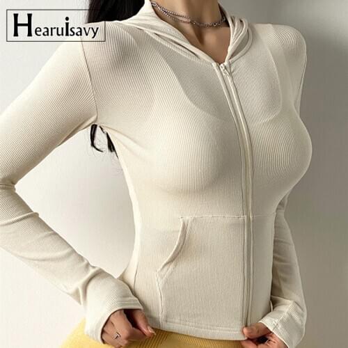 Autumn Thin Hooded Running Sport Jacket Women Long Sleeve Zip Fitness Yoga Shirt Top Workout Gym Activewear Training Clothes