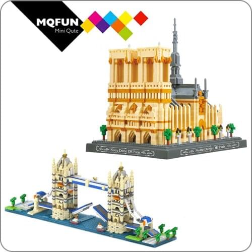 YZ mini Architecture model building blocks Educational Kids Toys for Children Notre Dame de Paris London bridge Collection gift
