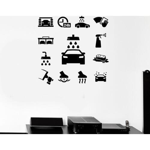 24 Hour Car Wash Wall Decal Cleaning Service Garage Art Decoration Door Window Vinyl Stickers Waterproof Creative Wallpaper E625