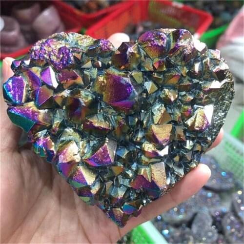 Natural colorful quartz titanium aura amethyst heart crystal cluster healing stone for home decoration
