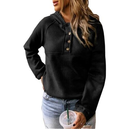 2020 New Sports Shirt Womens Autumn And Winter Solid Color Buttons Long Sleeves Simple Fashion Hooded Wn
