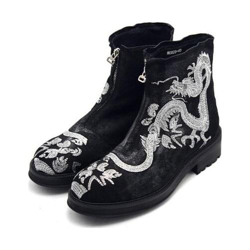 New winter round men ankle boots men shoes zipper western boot fashion Chinese style embroidery mens boots